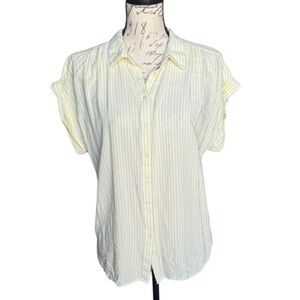LOFT Yellow and White Striped Button Down Shirt
